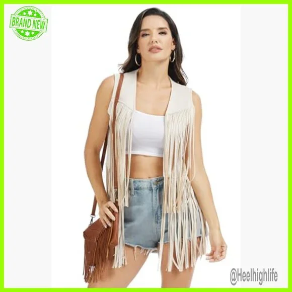 Faux Suede Fringe Vest Western Tassel Cowgirl Outfit S-XXL - Picture 2 of 6